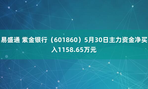 易盛通 紫金银行（601860）5月30日主力资金净买入1158.65万元